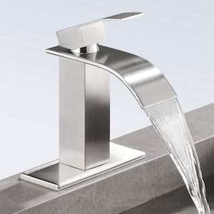 Arc Waterfall Single Handle Single Hole Bathroom Faucet in Brushed Nickel