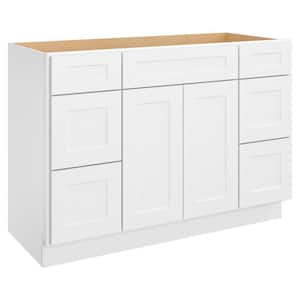 48-in W X 21-in D X 34.5-in H in Shaker White Plywood Ready to Assemble Floor Vanity Sink Drawer Base Kitchen Cabinet