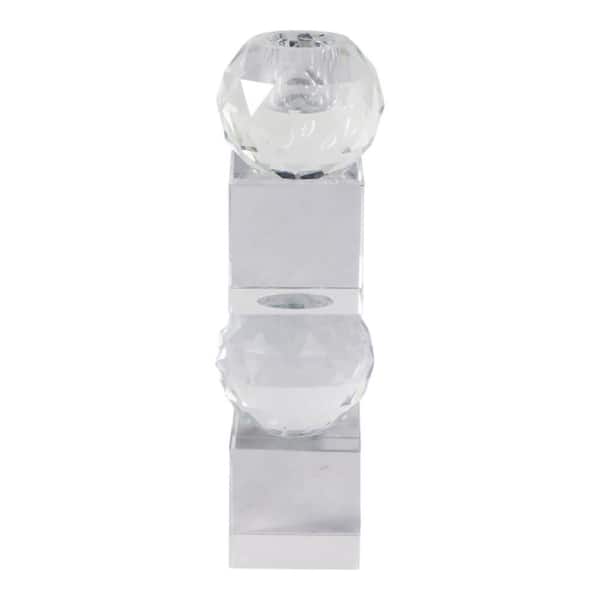 Liv & Skye 8 in. Clear Glass Faceted Crystal Orbs Taper Candle Holder
