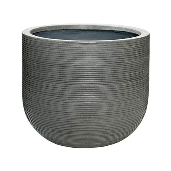 16.54 in. W x 14.57 in. H Large Round Dark Grey Ficonstone Indoor Outdoor Horizontally Ridged Cody Planter