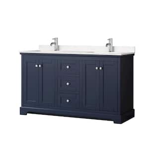 Avery 60 in. W x 22 in. D x 35 in. H Double Bath Vanity in Dark Blue with Carrara Cultured Marble Top