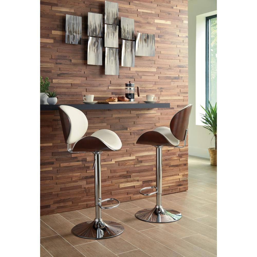 Adjustable Height Swivel Bar Stool in Brown & Bone White