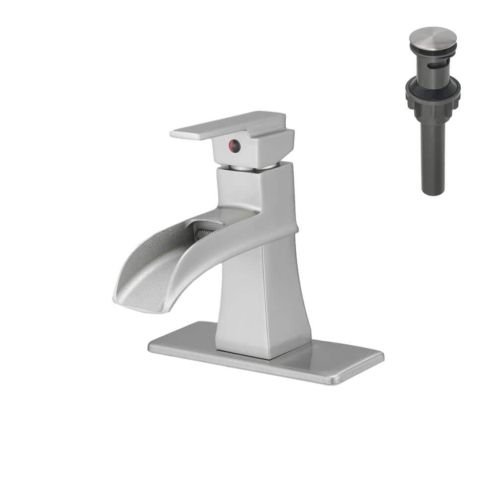 Modern Single Handle Single Hole Bathroom Faucet with Deck Plate and Drain,