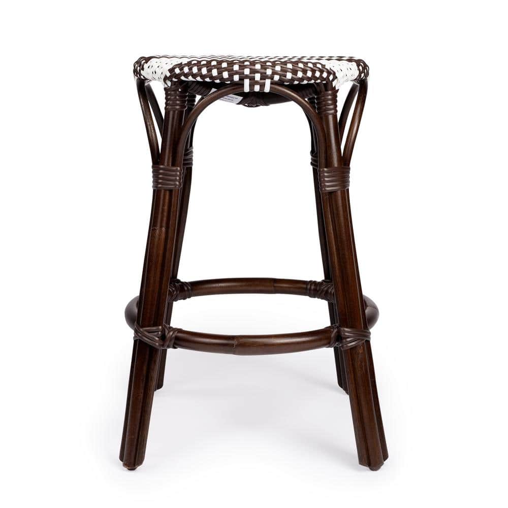 Coastal Bistro Dark Brown Rattan Counter Stool with White Stripes