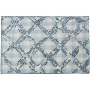 B1774 Blue 5 ft. x 8 ft. Hand Tufted Looped High and Low Wool Area Rug