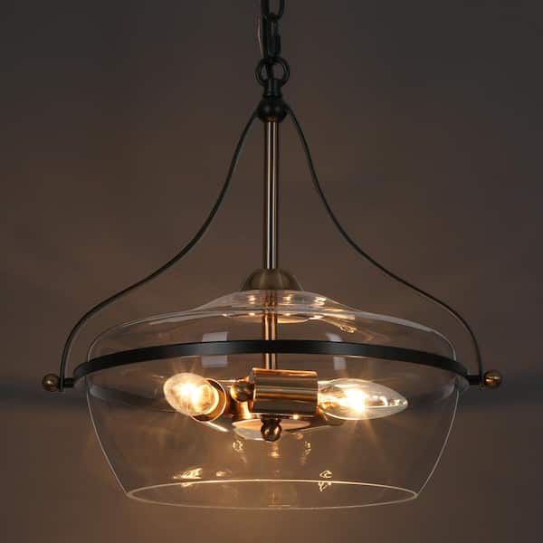Zevni Zulema 4-Light 19.5-in Gold Art Glass Drum Pendant Light Modern/Contemporary LED Dry Rated Chandelier | L3V7JV3UW4841S98