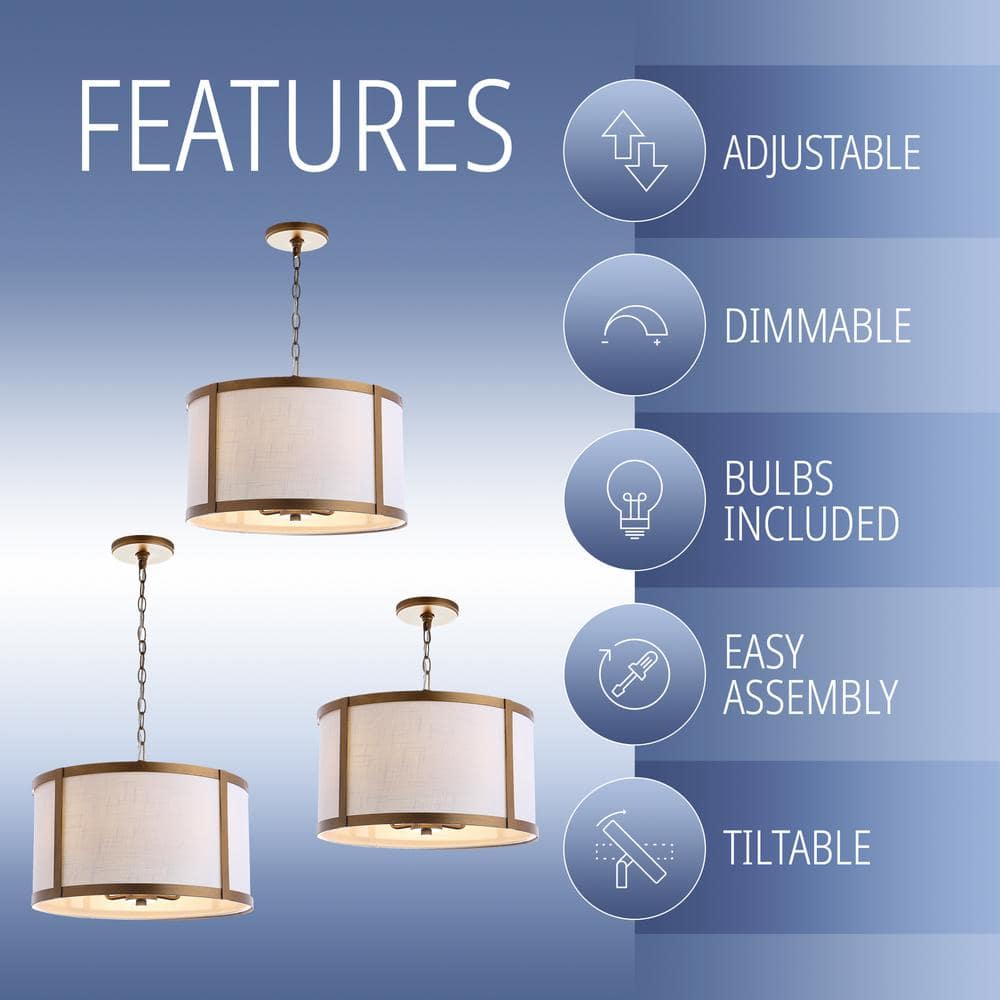 Thatcher Transitional LED Drum Pendant Light - Gold and White