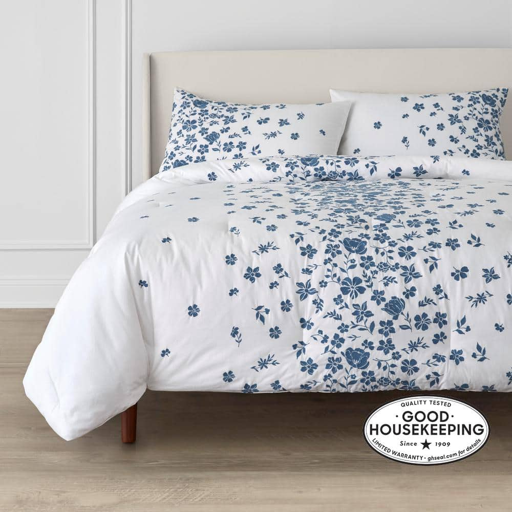 Ribbon Bow Floral Bedding Set / White Blue