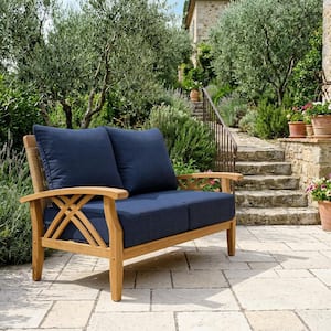 Carmel Premium Indonesia Teak Wood Outdoor Loveseat with Navy Cushion