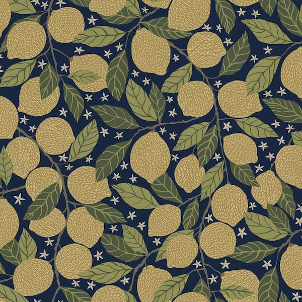A-Street Prints Lemona Navy Fruit Tree Non Woven Paper Wallpaper Sample