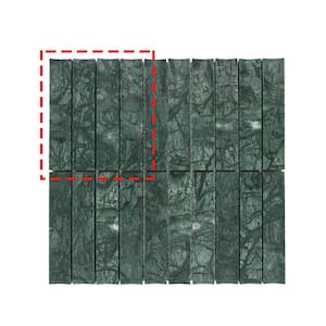 Stacked Indian Green 6 in. x 6 in. Honed Flucted Nero Marquina Natural Marble Mosaic Tile (0.25 sq. ft./Case)