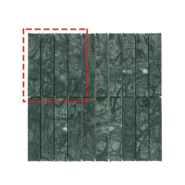 Stacked Indian Green 6 in. x 6 in. Honed Flucted Nero Marquina Natural Marble Mosaic Tile (0.25 sq. ft./Case)