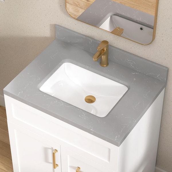 30 in. W x 22 in. D Cultured Marble White Rectangular Undermount Single Sink Vanity Top in Gray with 4 in. H Backsplash