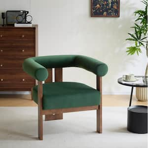 Ralis Modern Upholstered Velvet Accent Arm Chair, Wood, Green plus Walnut