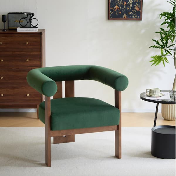 CHRISTOPHER KNIGHT HOME Ralis Modern Upholstered Velvet Accent Arm Chair, Wood, Green plus Walnut