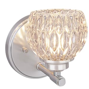 1-Light Brushed Nickel Vanity Light with Glass Shade