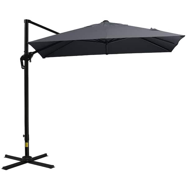 Zeus & Ruta 8 ft. x 8 ft. Square Cantilever Umbrella with 3-Position Tilt, 360° Rotation, Crank and Cross Base in Dark Gray