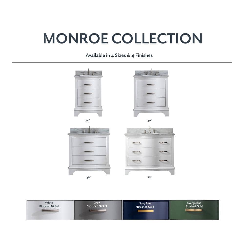 Monroe 30" White Solid Wood Single Vanity with Carrara Marble Top