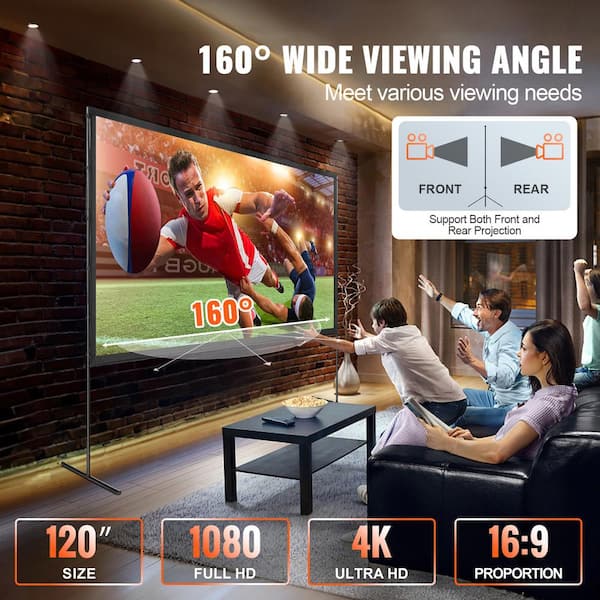 Projector Screen with Stand, 120 in. 16:9 HD 4K Outdoor Movie Screen, Wrinkle-Free, Carry Bag, for Home Theater