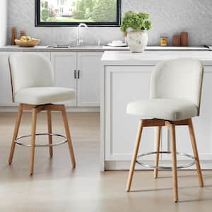 Eamon 26.4 in. Cream Swivel Counter Height Bar Stool with Fabric Seat, Bentwood Back and Wood Frame (Set of 2)