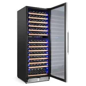 23.54 in Dual Zone Cellar Cooling Unit in Silver 154-Wine Bottles Two Shapes of Door Handles Removable Shelves Blue LEDs