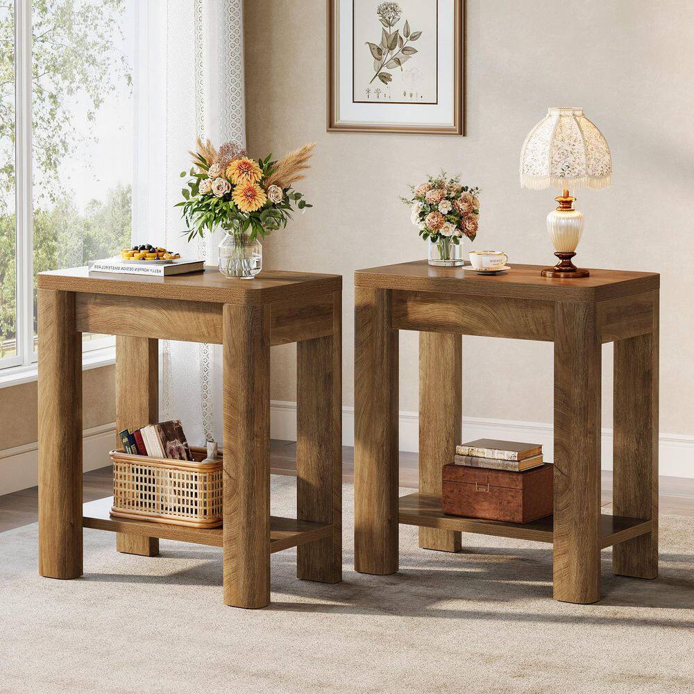 Kerlin 23.62 in. W x 11.81 in. D x 25.59 in. H Brown Wood Rectangle End Table Side Table Bedroom Living Room (Set of 2)