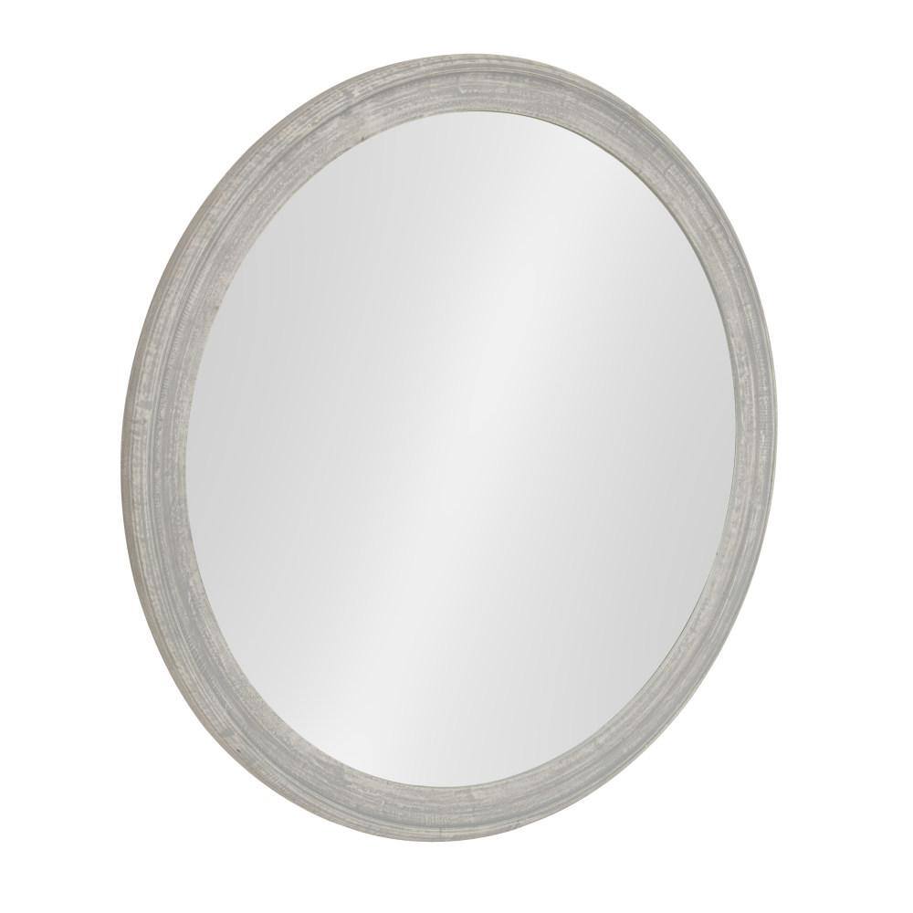 Elegant 28" Distressed Gray Circular Wood Wall Mirror