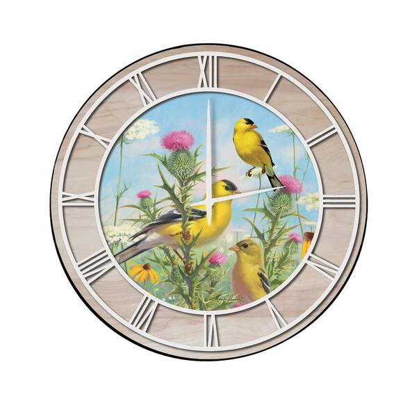 Unbranded "Golden Glories" Woodgrain Accent and White Numbers Imaged Wall Clock