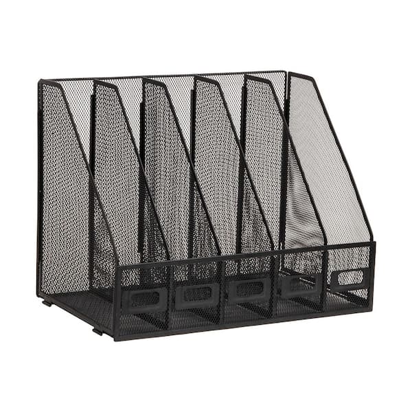 5-Compartment Vertical File Organizer, Desktop Paper Sorter, Office, Metal Mesh, Black