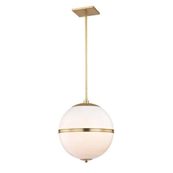 Elegant Aged Brass Mini Chandelier with Crystal Accents and White Glass Shade