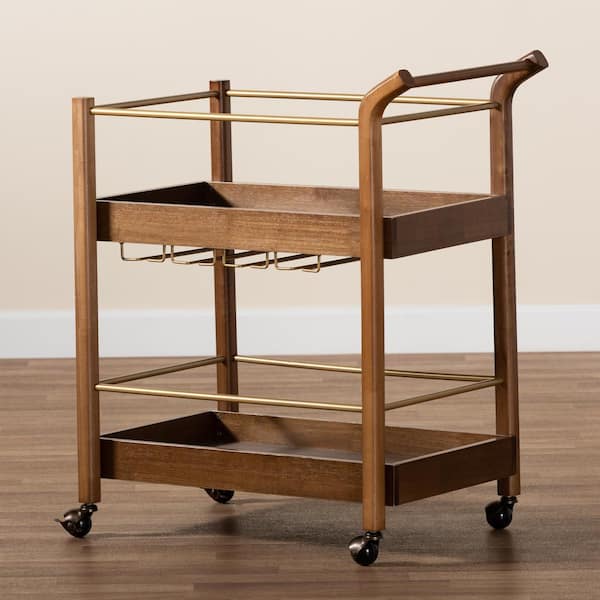 Baxton Studio Tahir Walnut Brown and Dark Bronze Bar Cart 184 9041