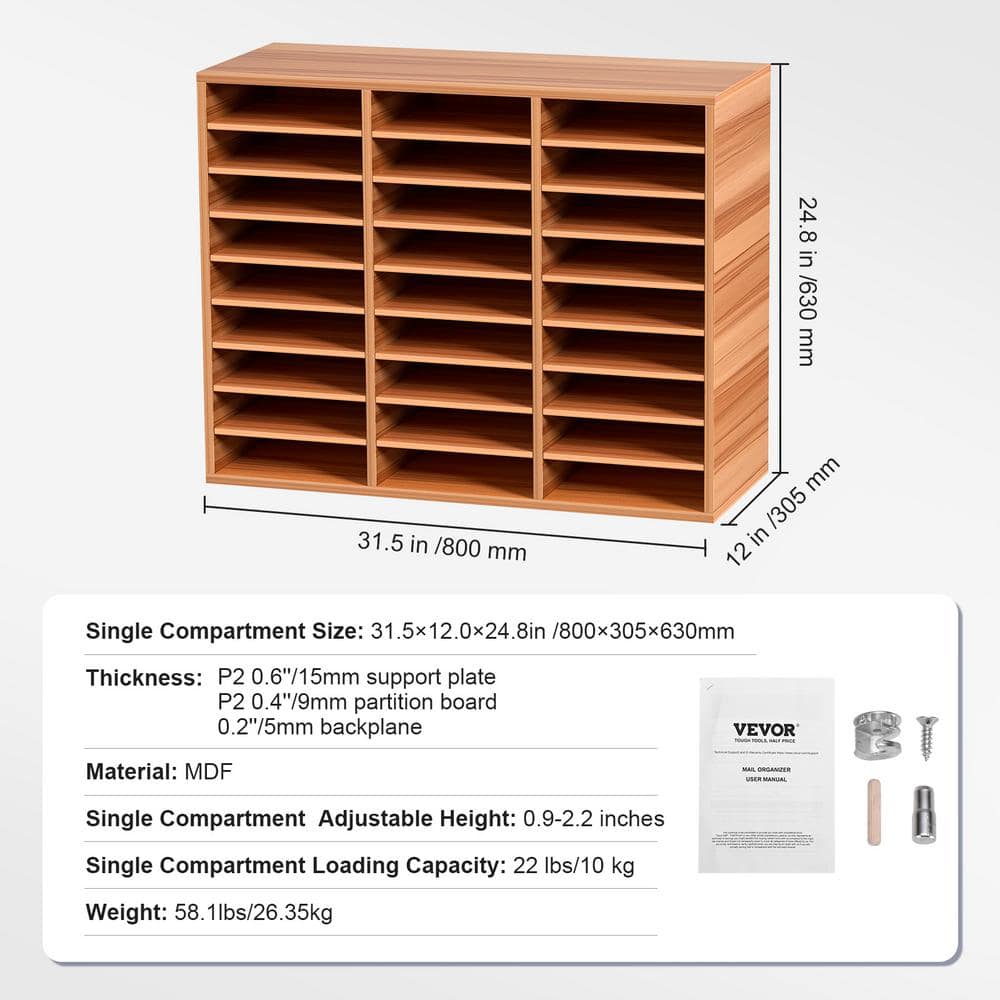 Medium Brown MDF 27-Compartment Literature Organizer