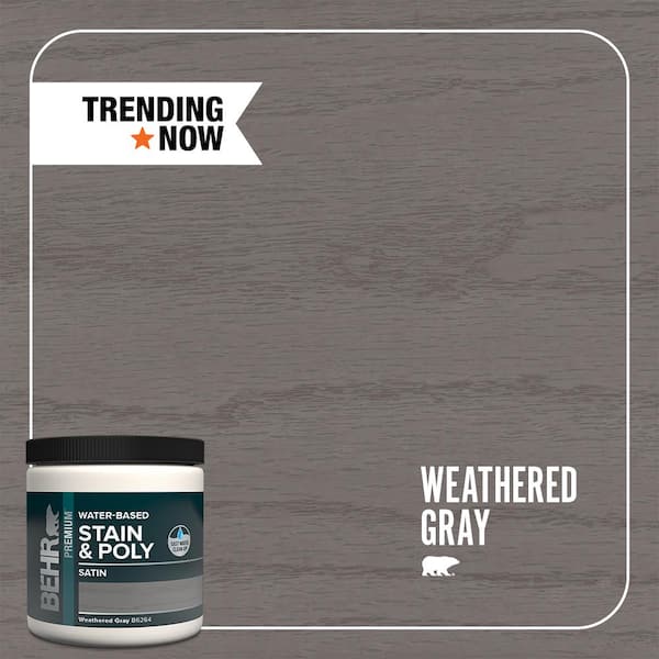 BEHR PREMIUM 8 oz. #TIS-086 Weathered Gray Satin Semi-Transparent Water-Based Interior Wood Stain and Poly in One