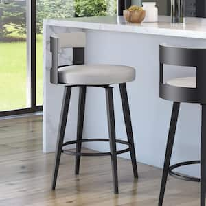 Paramont 30 in. Light Grey Polyester Black Metal Swivel Bar Stool