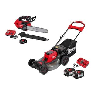 M18 FUEL 14 in. Top Handle 18V Lithium-Ion Brushless Cordless Chainsaw Kit & M18 FUEL 21 in. Dual Battery Mower Kit