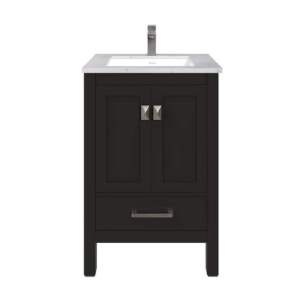 London 24 in. Single Sink Espresso Bath Vanity with White Carrara Quartz Top (Assembled)
