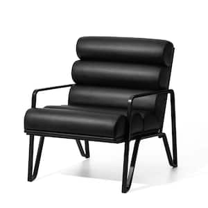 Modern Black Wavy Leatherette Accent Arm Chair with Black Metal Frame