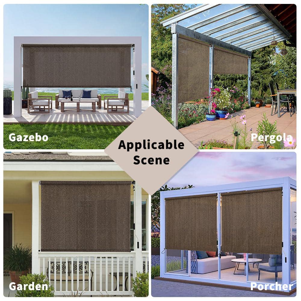 Mocha 6' x 6' Cordless Roll-Up Outdoor Shade Cloth with UV Protection