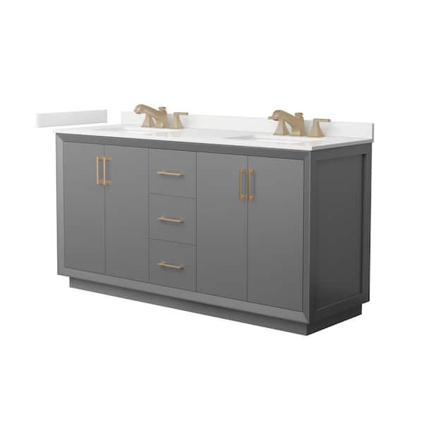 Wyndham Collection Strada 66 in. W x 22 in. D x 35 in. H Double Bath Vanity in Dark Gray with White Quartz Top