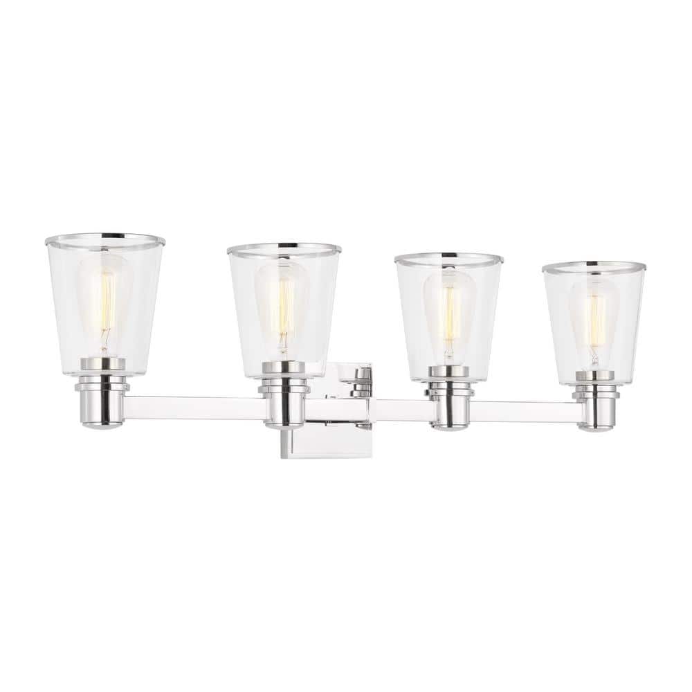 Polished Nickel 4-Light Dimmable Vanity Light with Clear Glass Shades