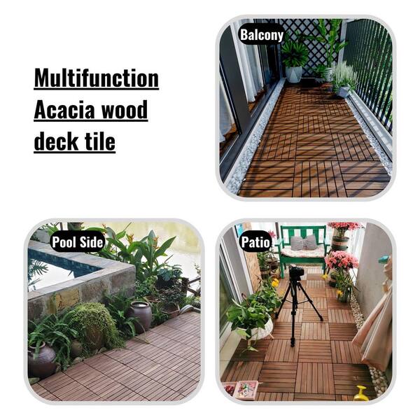 BTMWAY 1 ft. x 1 ft. Square Interlocking Acacia Wood Quick Patio Deck Tile  Outdoor Checker Pattern Flooring Tile (10 Per Box) CXXBN-GI33346W685-Tile01  - The Home Depot