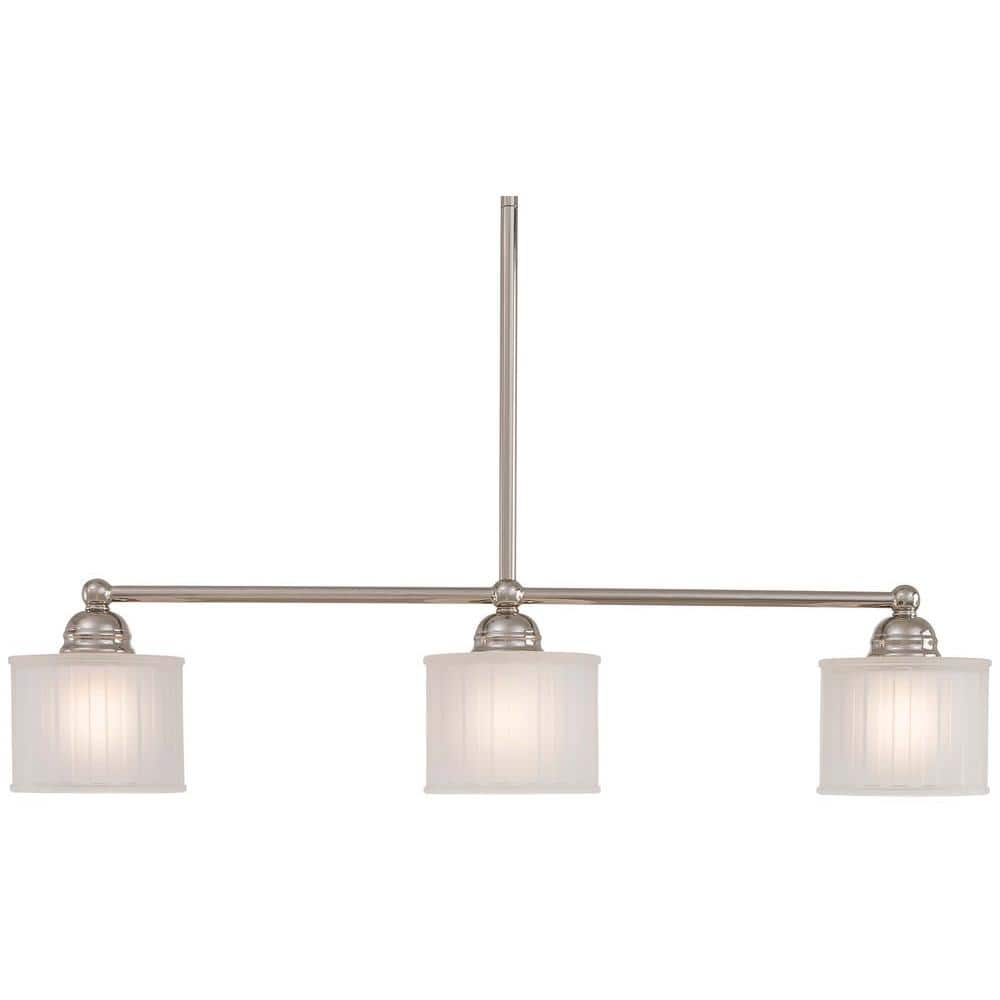 Polished Nickel 3-Light Island Pendant with Etched Glass Shades