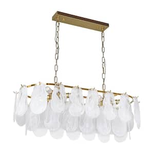 31in. 8-Light Gold Oval Crystal Chandelier, 3-Tier Adjustable Hanging Pendant Light with Cloud Lampshape, Bulbs Included