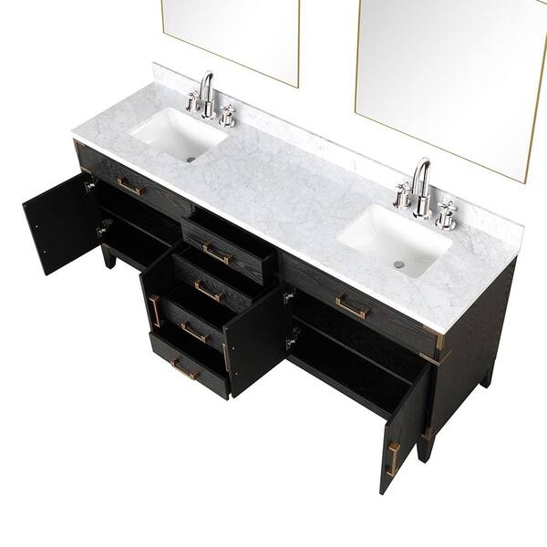 Lexora Fossa 84 in W x 22 in D Grey Oak Double Bath Vanity, Carrara Marble  Top, Faucet Set, and 36 in Mirrors LVF84DR111 - The Home Depot