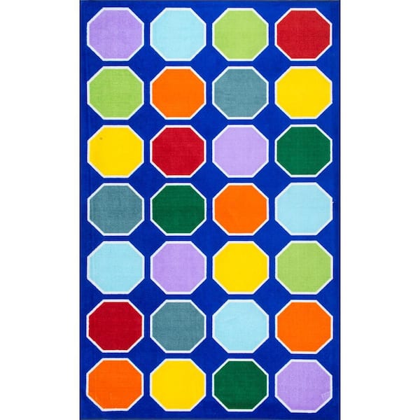 Kecia Octagons Playmat Blue 4 ft. x 6 ft. Area Rug