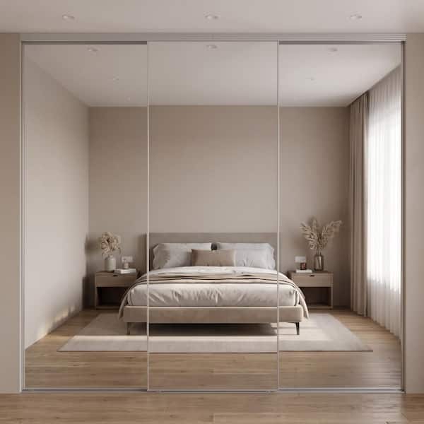 108 in. x 80 in. Polished Edge Mirror Framed with Gasket Interior Closet Sliding Door with Chrome Trim