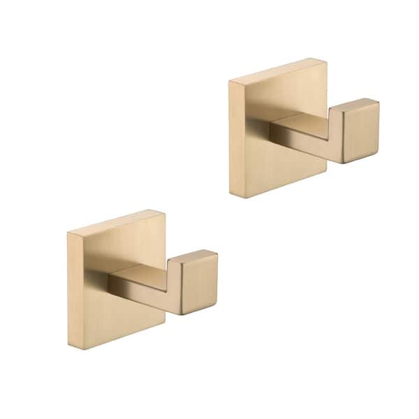 Zeus & Ruta 2-Piece Square Bathroom J-Hook Robe/Towel Hook in Brushed Gold