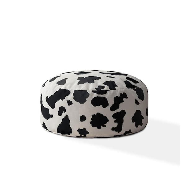 HomeRoots White And Black Twill Round Pouf 20 in. x 24 in. x 24 in. Ottoman