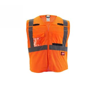4X-Large/5X-Large Orange Class 2 Breakaway Polyester Mesh High Visibility Safety Vest with 9-Pockets