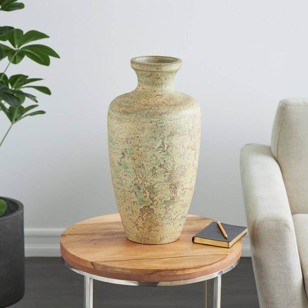 Rustic Cream and Brown Ceramic Urn Vase